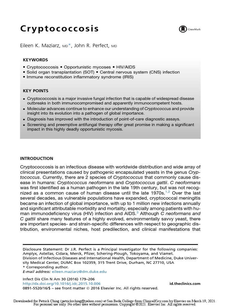 Cryptococcosis ID Clin N Am 2016 | PDF | Infection | Immune System