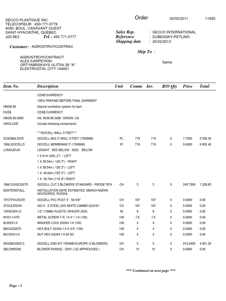 Secco International Invoice C11935 | PDF | Metalworking | Screw
