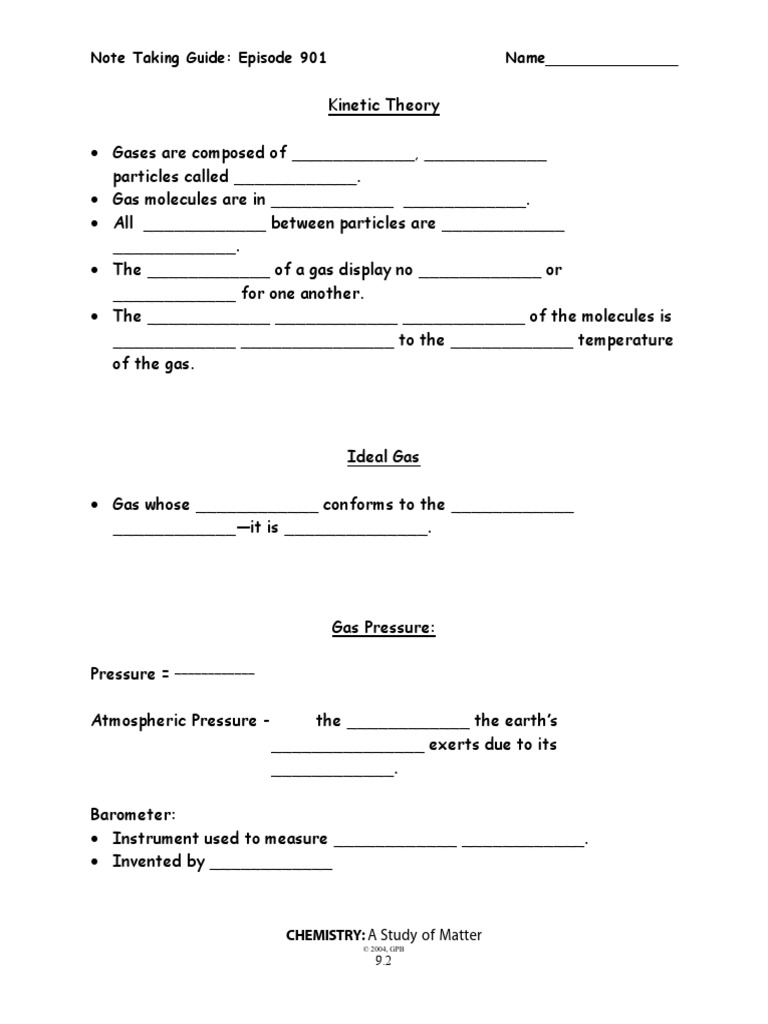 Note Taking Guide Episode 901 Name Chemistry A Study of Matter