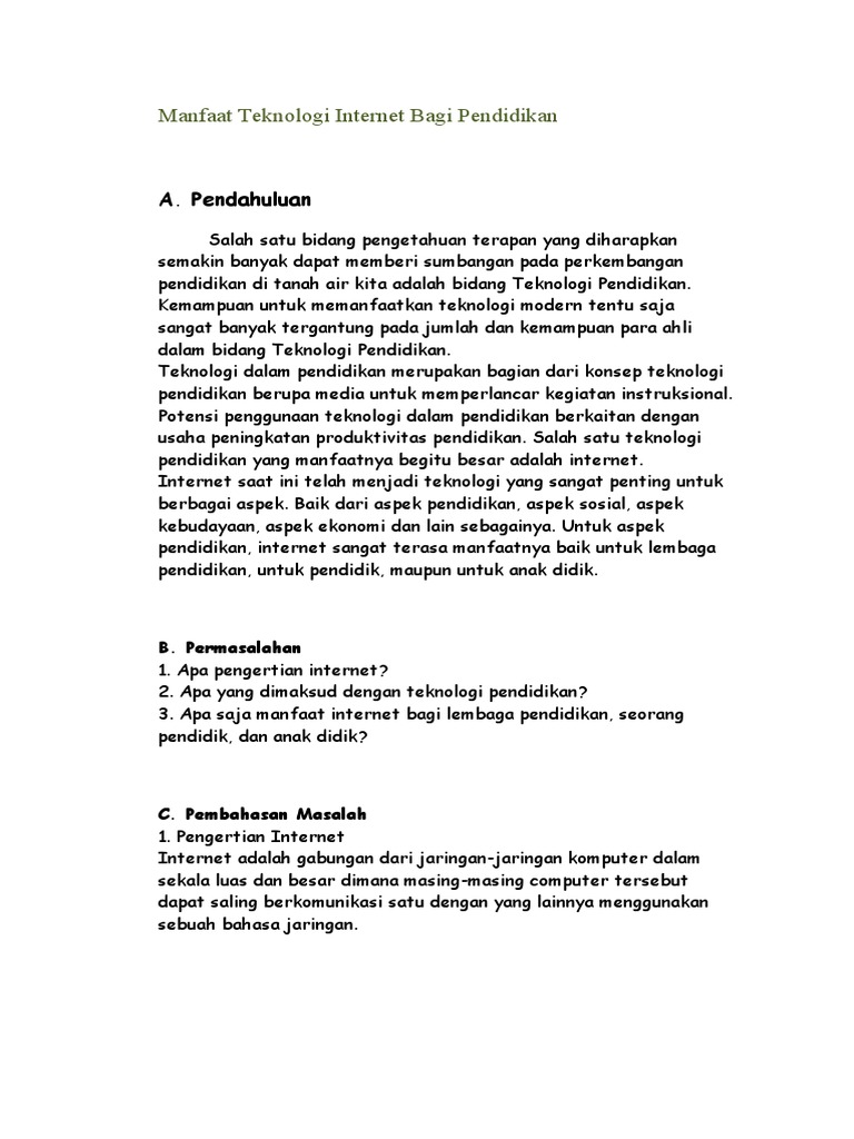 makalah manfaat teknologi internet bagi pendidikan
