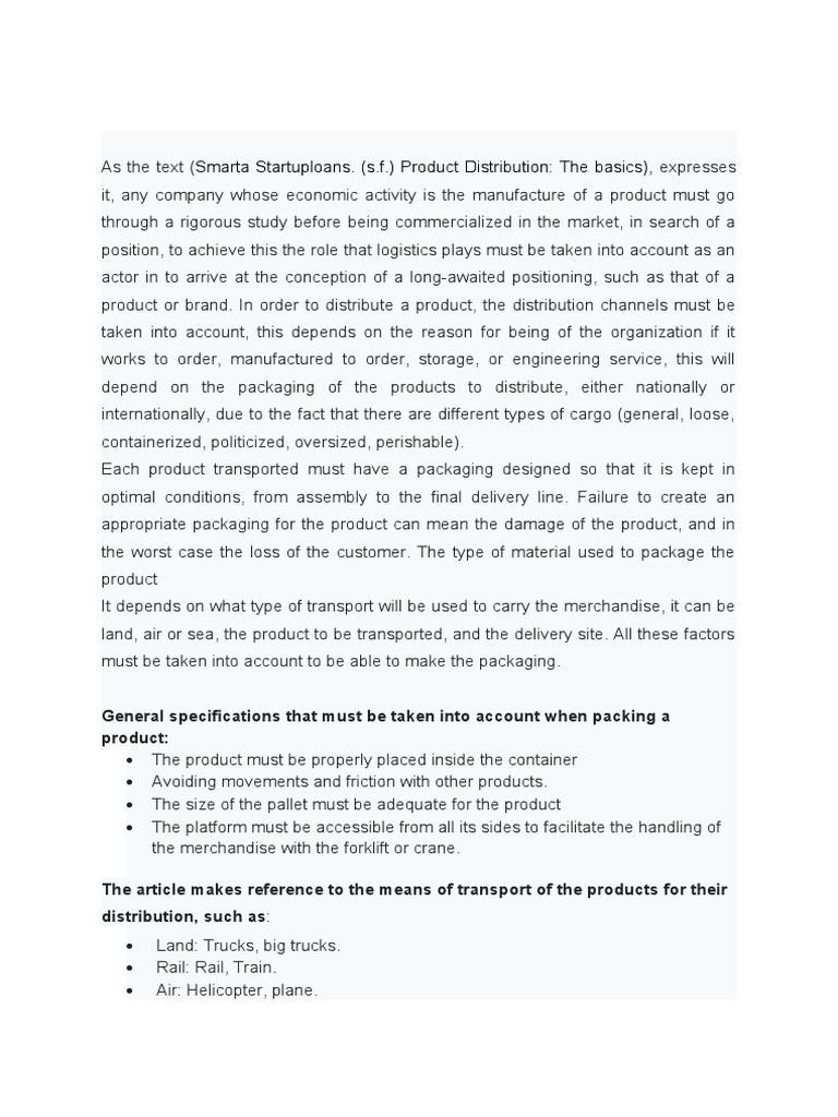 Resumen Products Distribution | PDF | Packaging And Labeling | Cargo