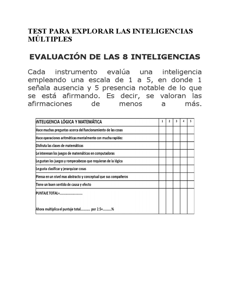 Test para Explorar Las Inteligencias Múltiples | PDF