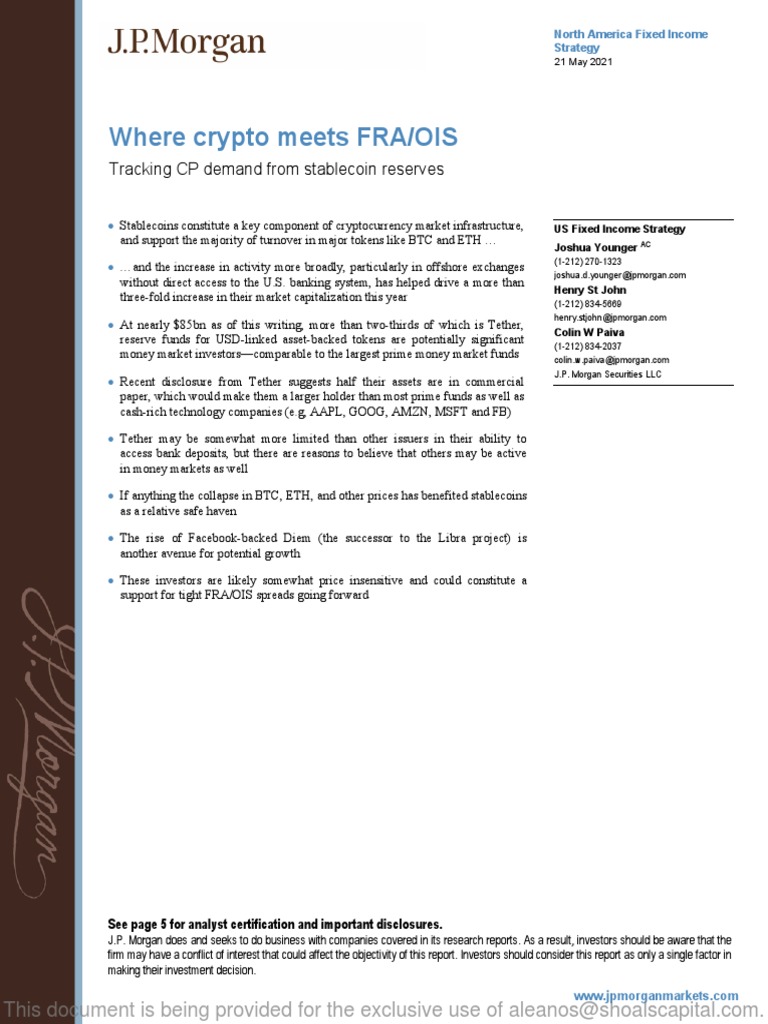 Where Crypto Meets FRA/OIS: Tracking CP Demand From Stablecoin Reserves |  PDF | Jp Morgan Chase | Securities (Finance)