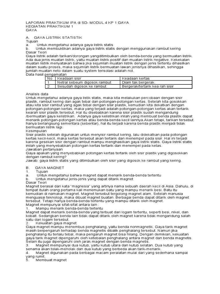 LAPORAN PRAKTIKUM IPA Di SD | PDF