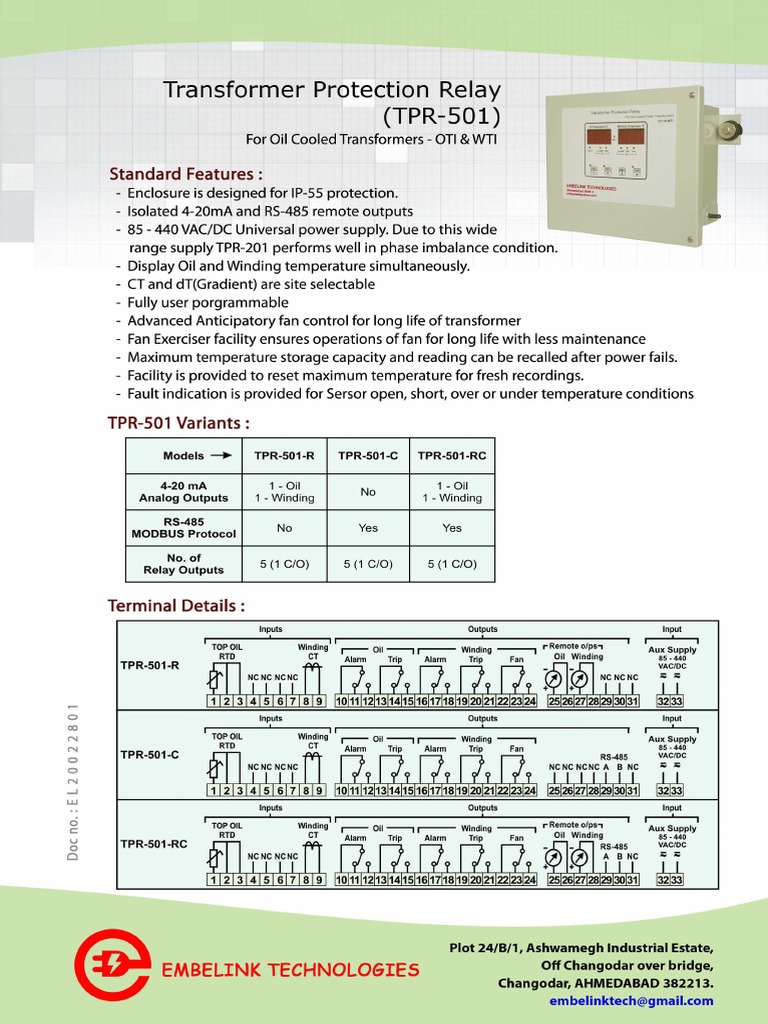 Transformer Protection Relay TPR-501 | PDF
