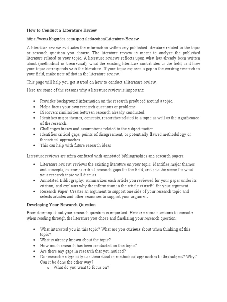 How To Conduct Literature Review PDF Literature Review Question