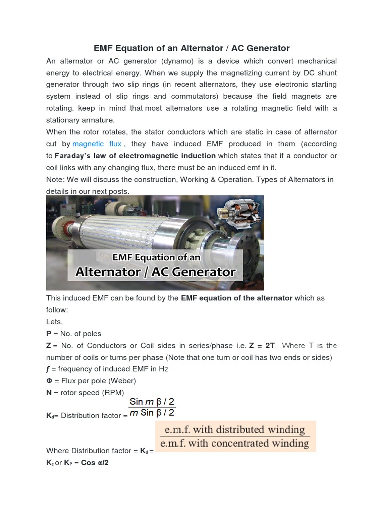 Emf Equation Of Alternator Pdf Electromagnetic Induction Electric