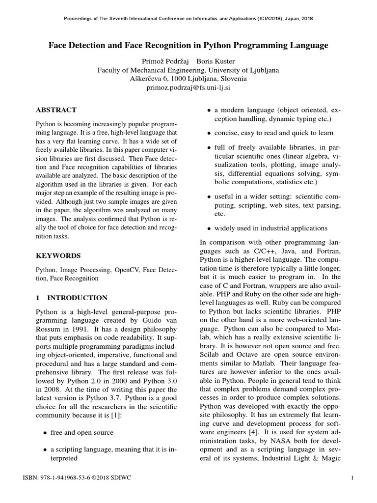 Face Detection and Face Recognition in P | PDF | Python (Programming ...