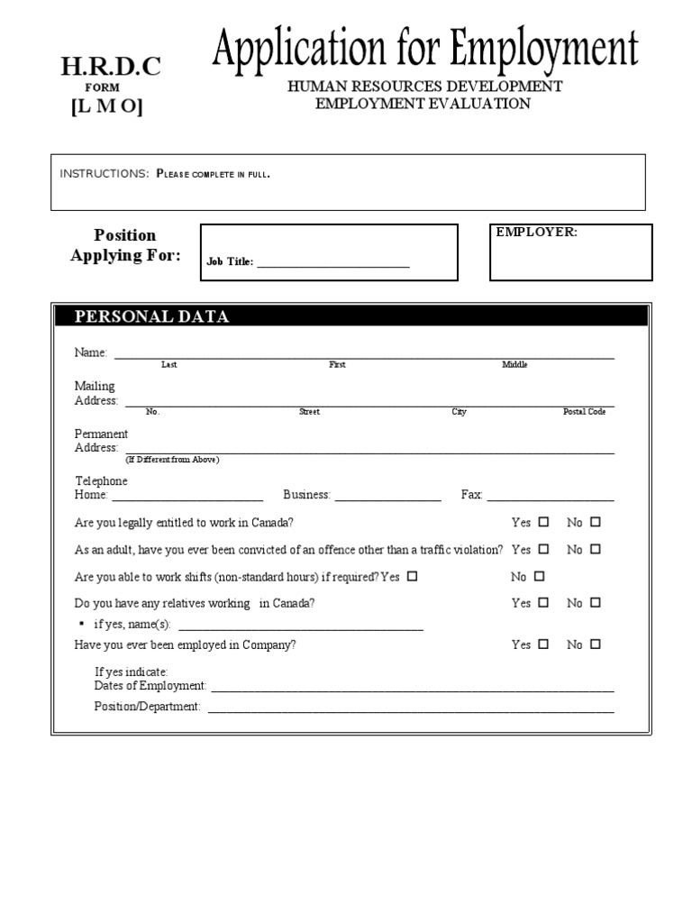 H.R.D.C LMO - Employment - Application - Form. | PDF | Computing ...