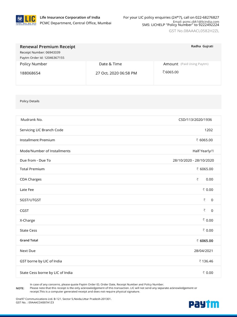 Invoice 8763639678 | PDF | Service Industries | Insurance
