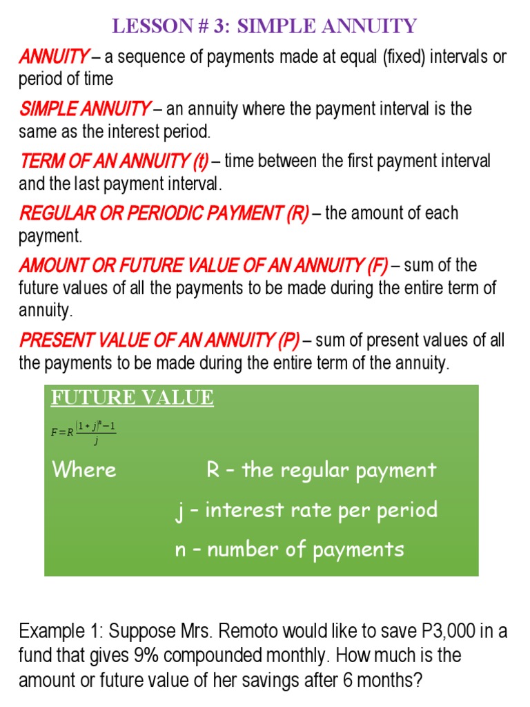 Annuity Simple Annuity Term of An Annuity (T) Regular or Periodic ...
