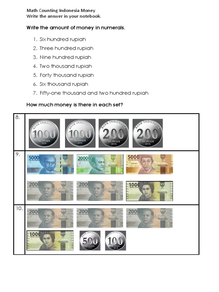 Counting Indonesian Rupiah Worksheet | PDF