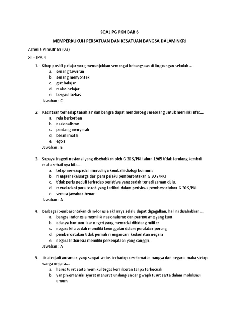 Arnelia Almuti Ah 03 Xi Ipa 4 Soal Pg Pkn Bab 6