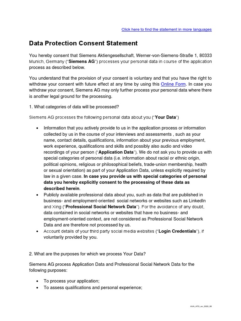 Data Protection Consent Statement: Online Form | PDF | Information ...