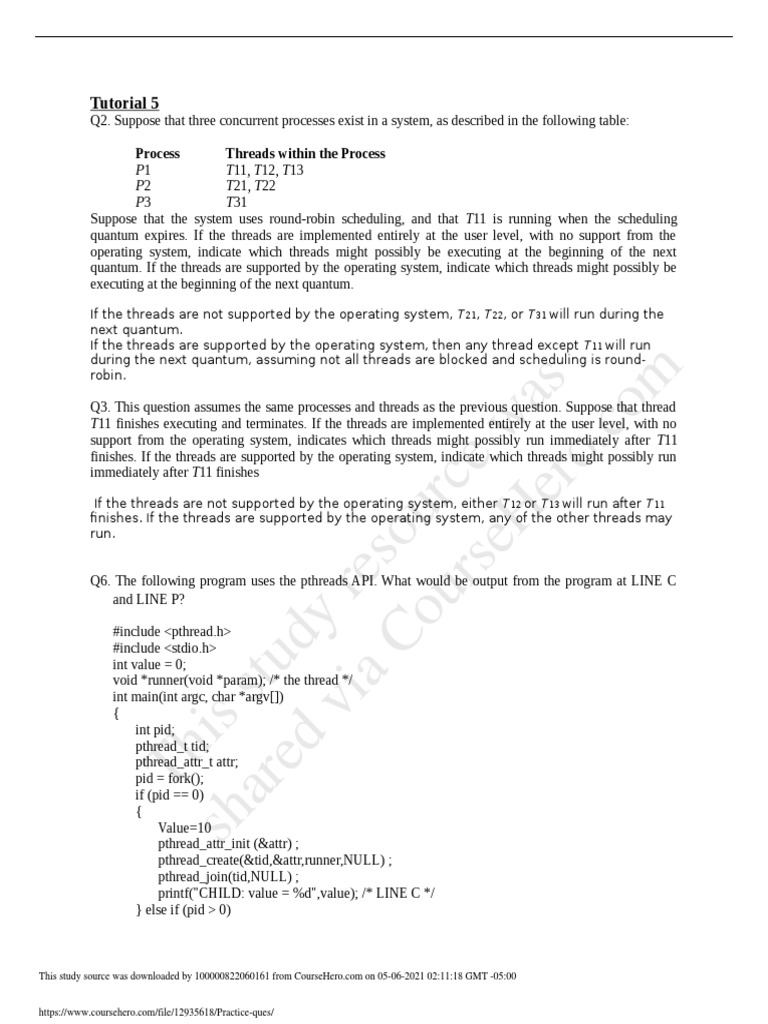 This Study Resource Was: Tutorial 5 | PDF | Thread (Computing ...