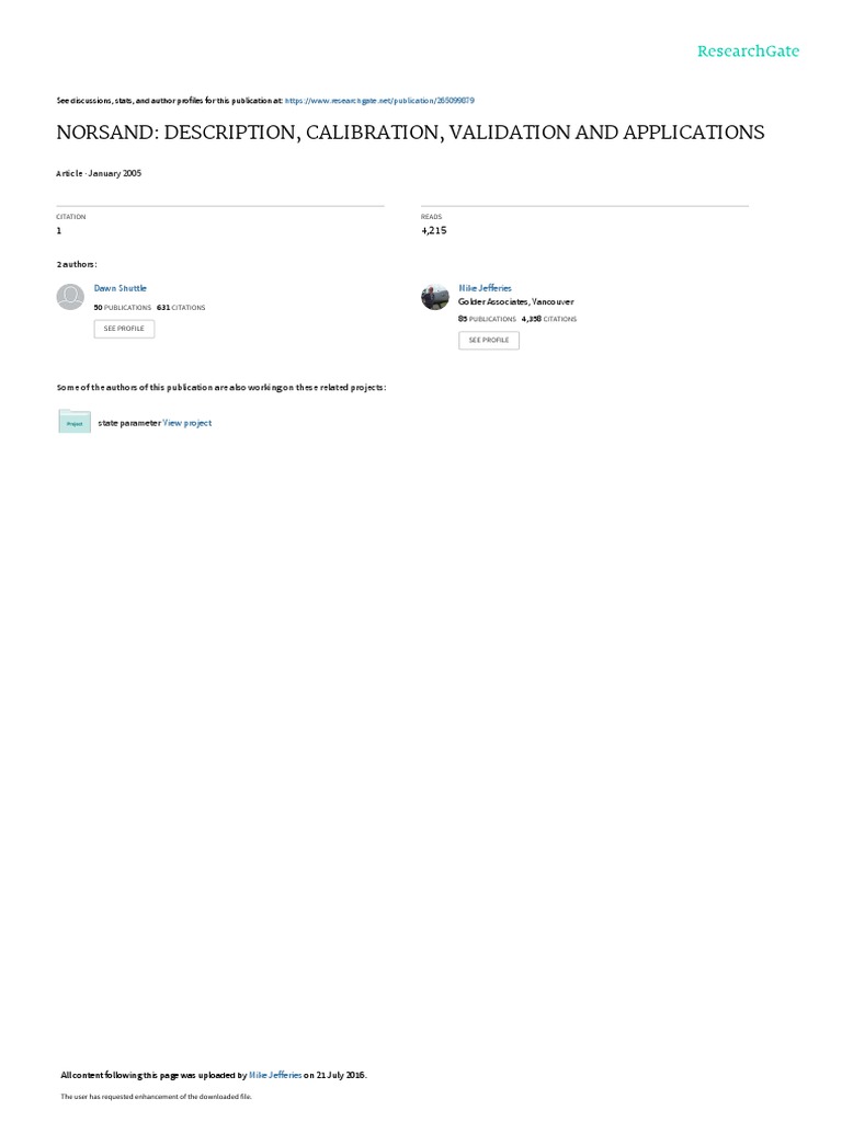 Norsand Description, Calibration, Validation and Applications PDF