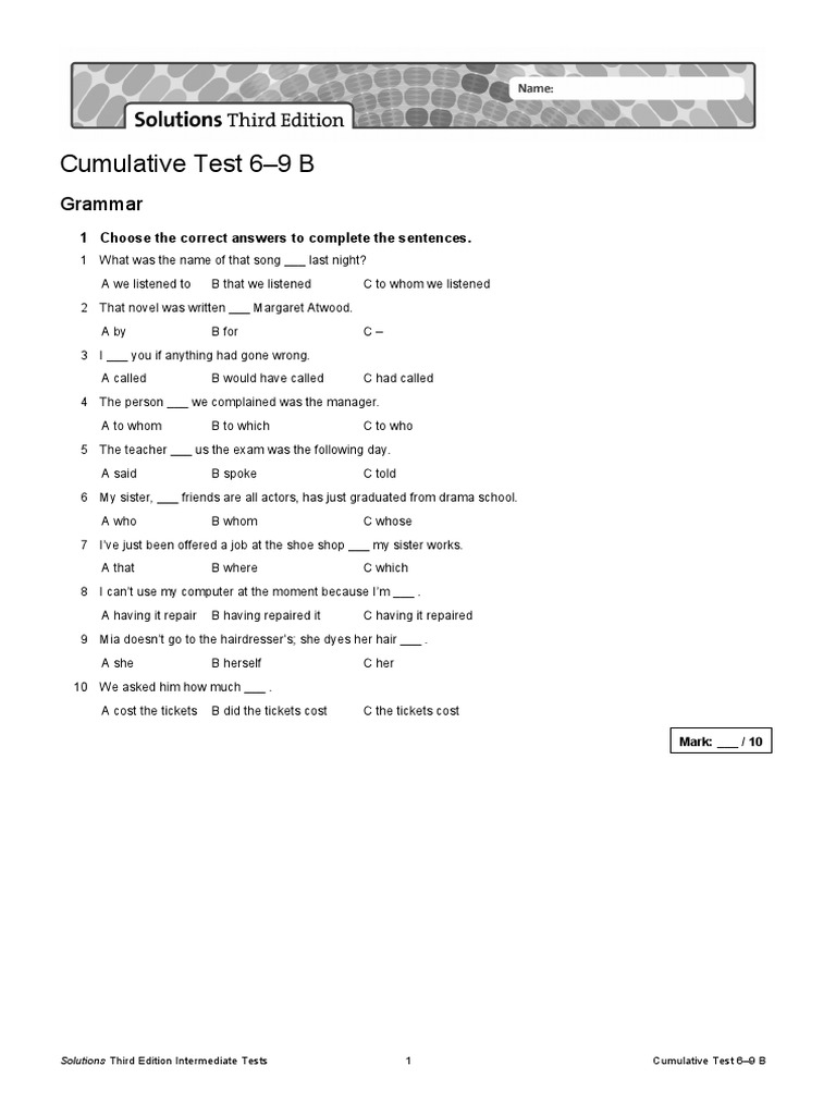 Cumulative Test 6–9 B Answers | PDF | Art