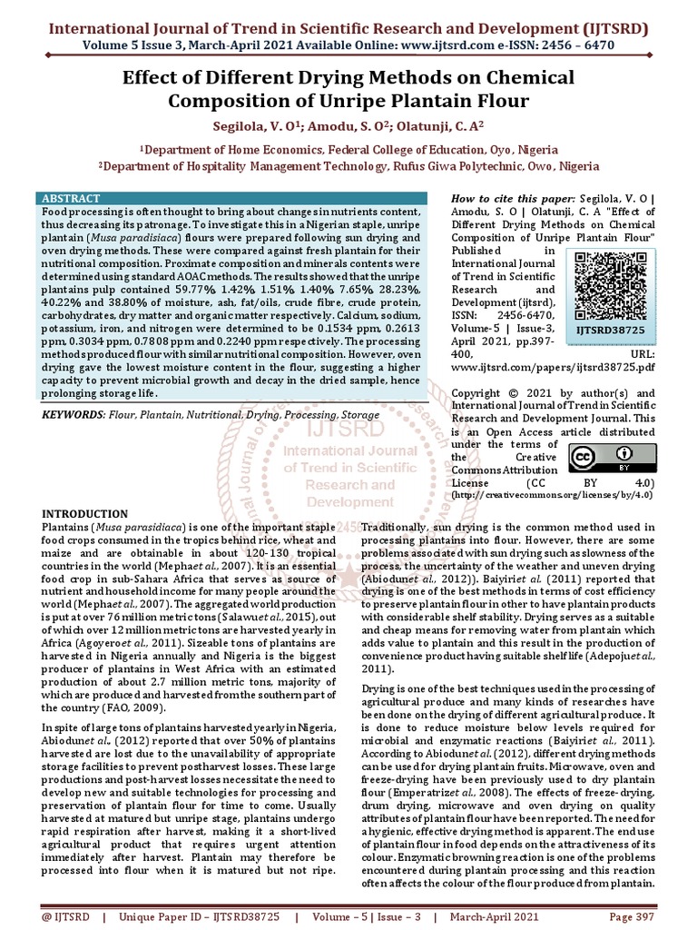 Effect of Different Drying Methods On Chemical Composition of Unripe ...