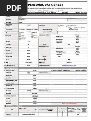 personal data sheet
