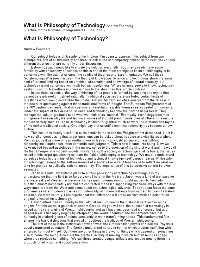 Philosophy of Technology Overview | PDF | Science | Ancient Greek ...