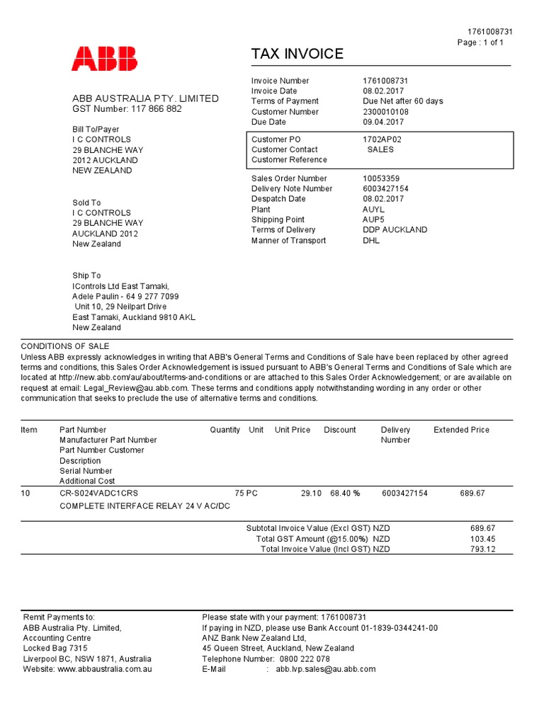 Tax Invoice: Abb Australia Pty. Limited | PDF | Invoice | Value Added Tax