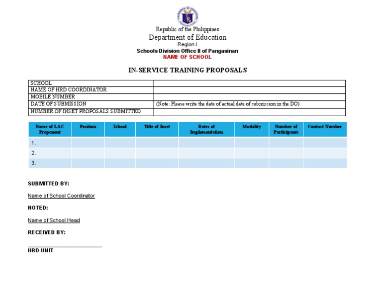 In-Service Training Proposals Form | PDF