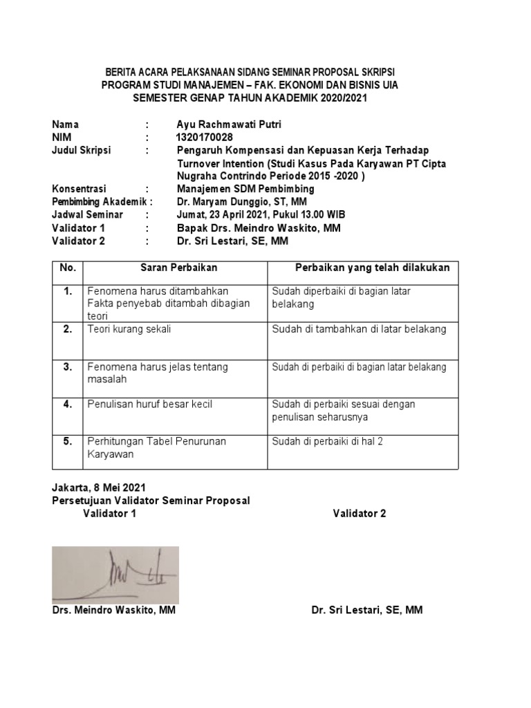 Berita Acara Sidang Seminar Proposal | PDF | Karier & Perkembangan