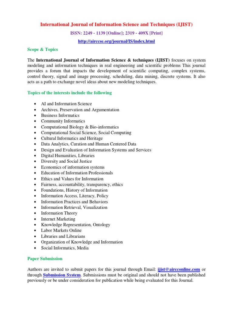 Call For Papers - International Journal of Information Sciences and ...
