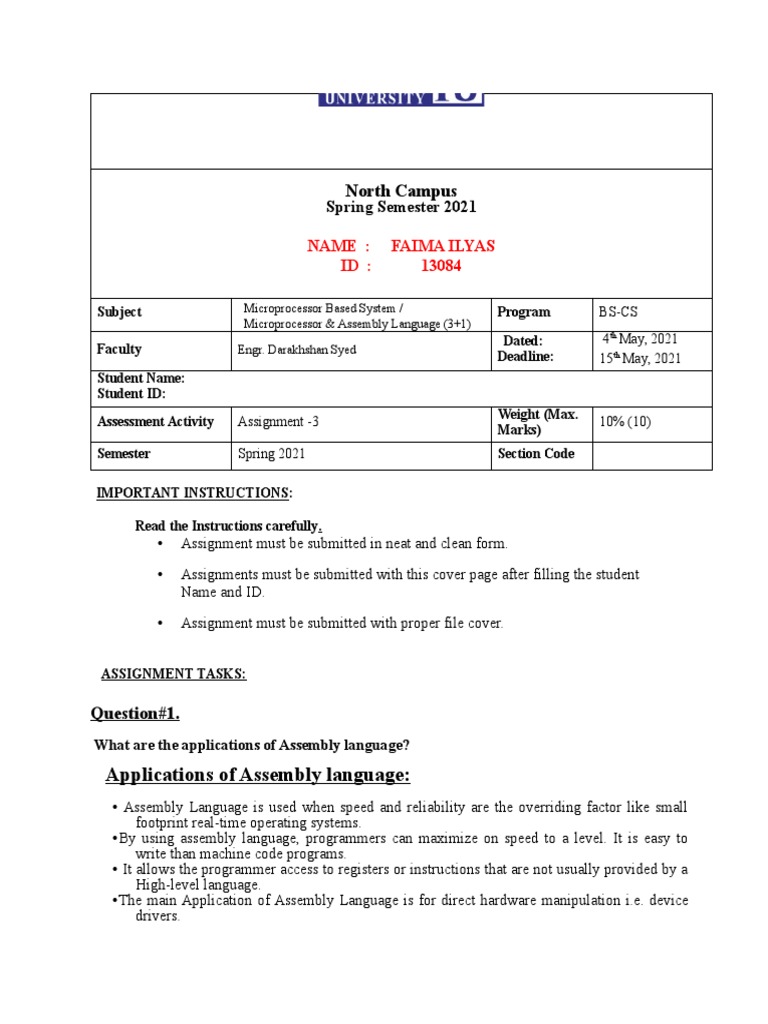 Assignment#3 (FATIMA 13084) | PDF | Central Processing Unit | Computer ...