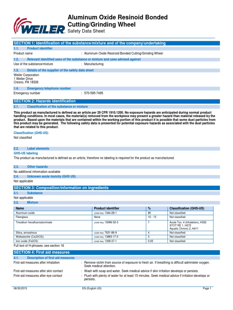 MSDS Grinding Wheels PDF Occupational Safety And Health Workplace