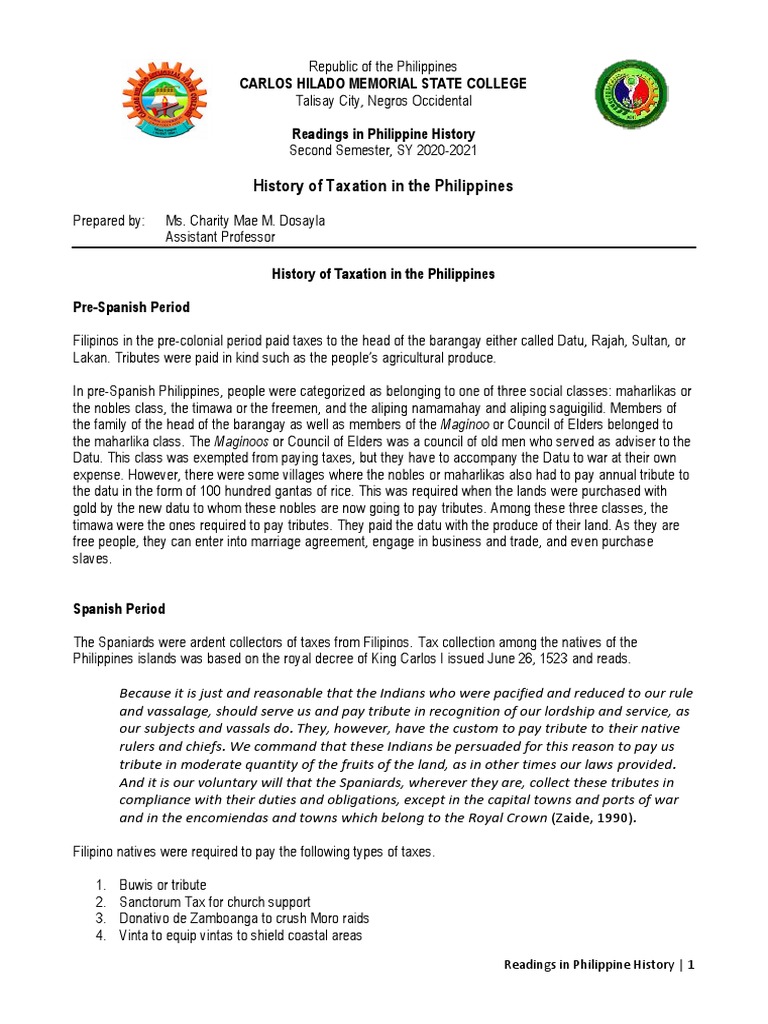 History of Taxation in The Philippines PDF Philippines Government