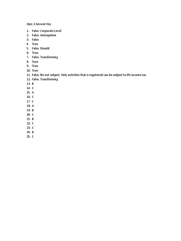 Quiz 2 Answer Key Summary | PDF | Finance & Money Management