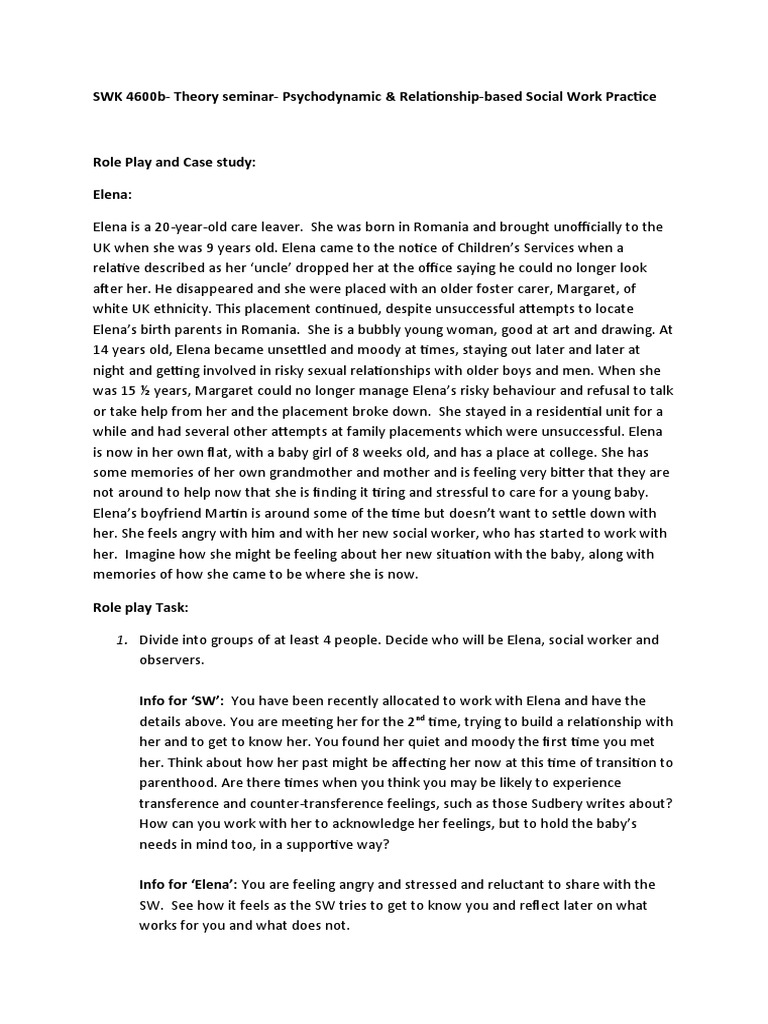 Psychodynamic Case Study Role Play | PDF | Feeling | Psychology