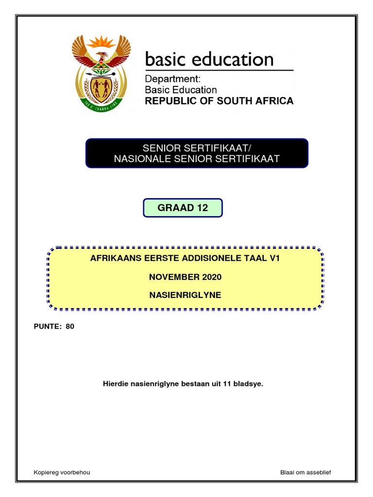 Afrikaans FAL P1 Nov 2020 Memo PDF