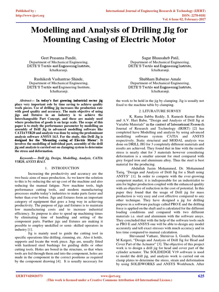 Drill Jig Design for Electric Motor Casing | PDF | Finite Element ...