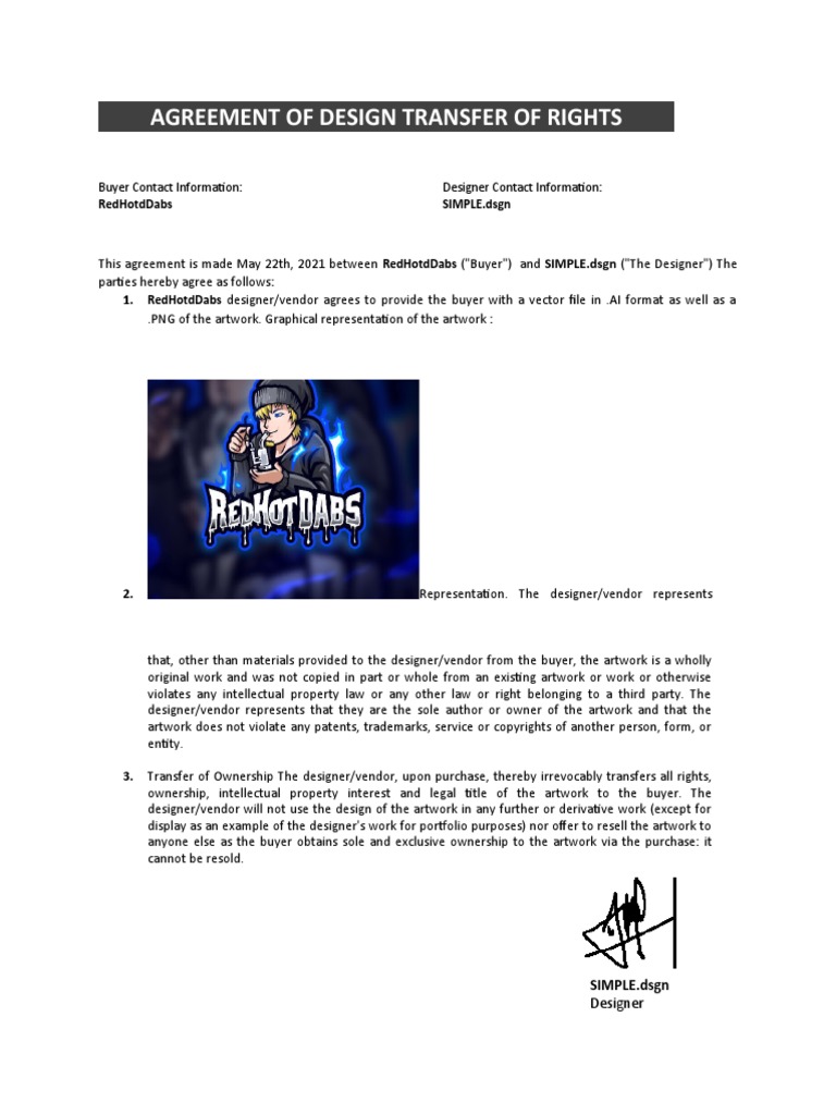 Design Transfer of Rights Agreement | PDF