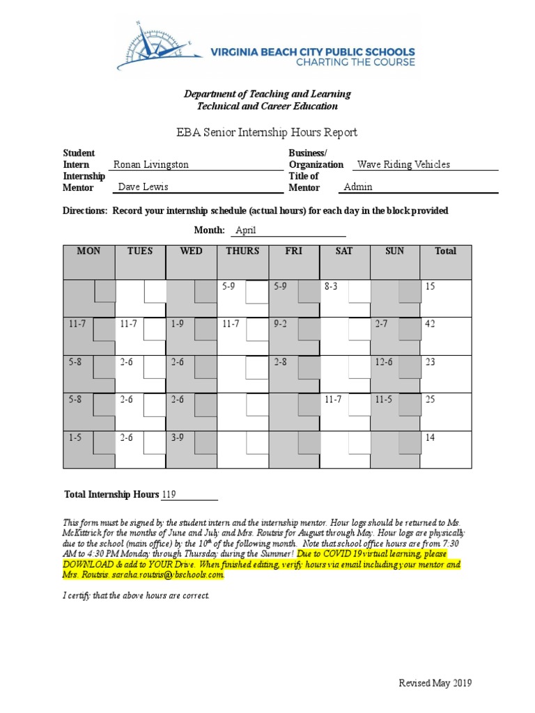 Internship Hours Log Corrected 1 PDF