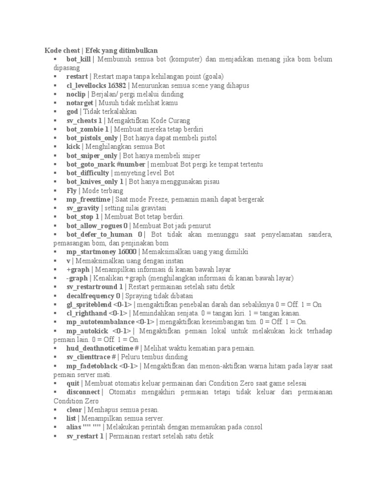 Kode Cheat dan Perintah CS 1.6 | PDF