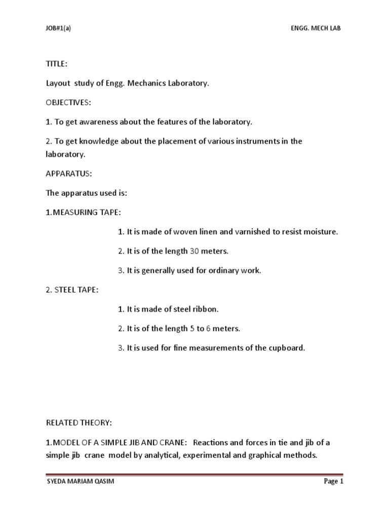 Engineering Mechanics Lab Layout Guide | PDF | Technology & Engineering