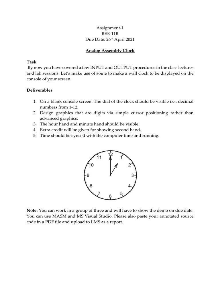 Analog Clock Assembly Assignment | PDF