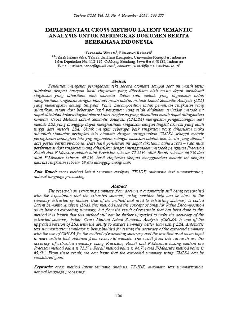 Latent Semantic Analysis Algorithm