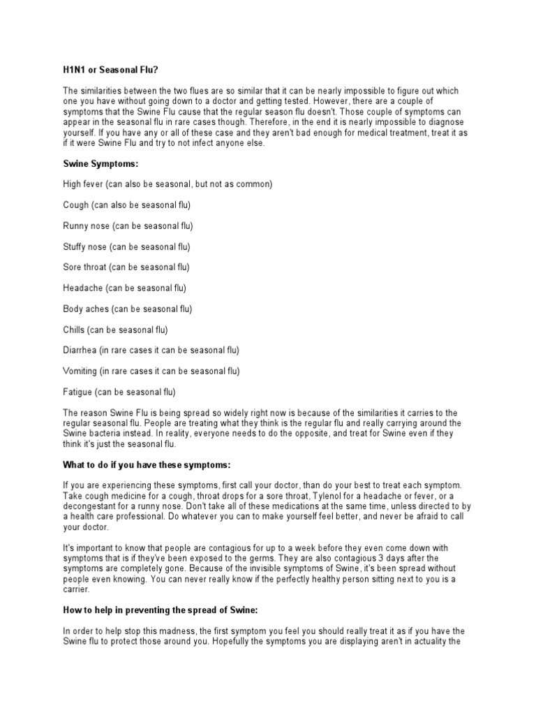 H1N1 or Seasonal Flu? | PDF | Influenza | Swine Influenza