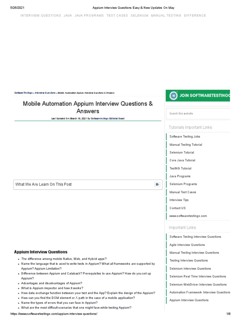 Appium Interview Questions Easy & New Updates On May | PDF | Selenium ...
