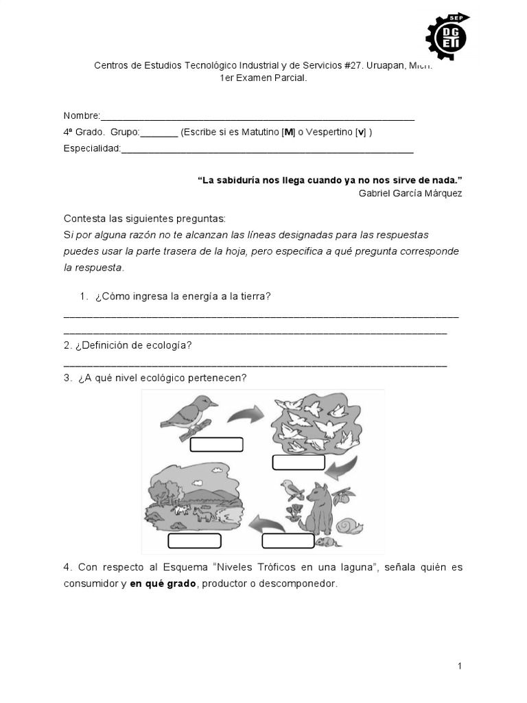 Examen Parcial de Ecología y Sustentabilidad | PDF | Ecología | Entorno ...