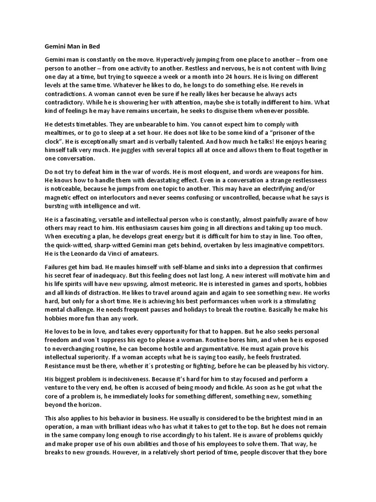 Gemini Man in Bed | PDF | Intimate Relationships | Love