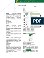 PROVA DE EXCEL COM QUESTÕES SOBRE FUNÇÕES E OPERAÇÕES