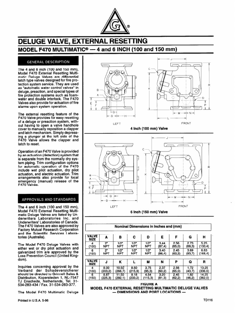 F470 External Resetting Deluge Valve | PDF | Fire Sprinkler System | Valve