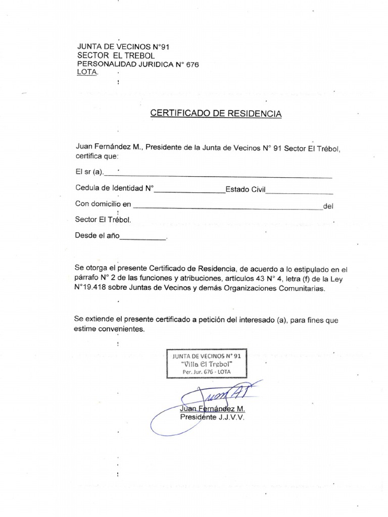 Certificado de Residencia Lota 1 | PDF