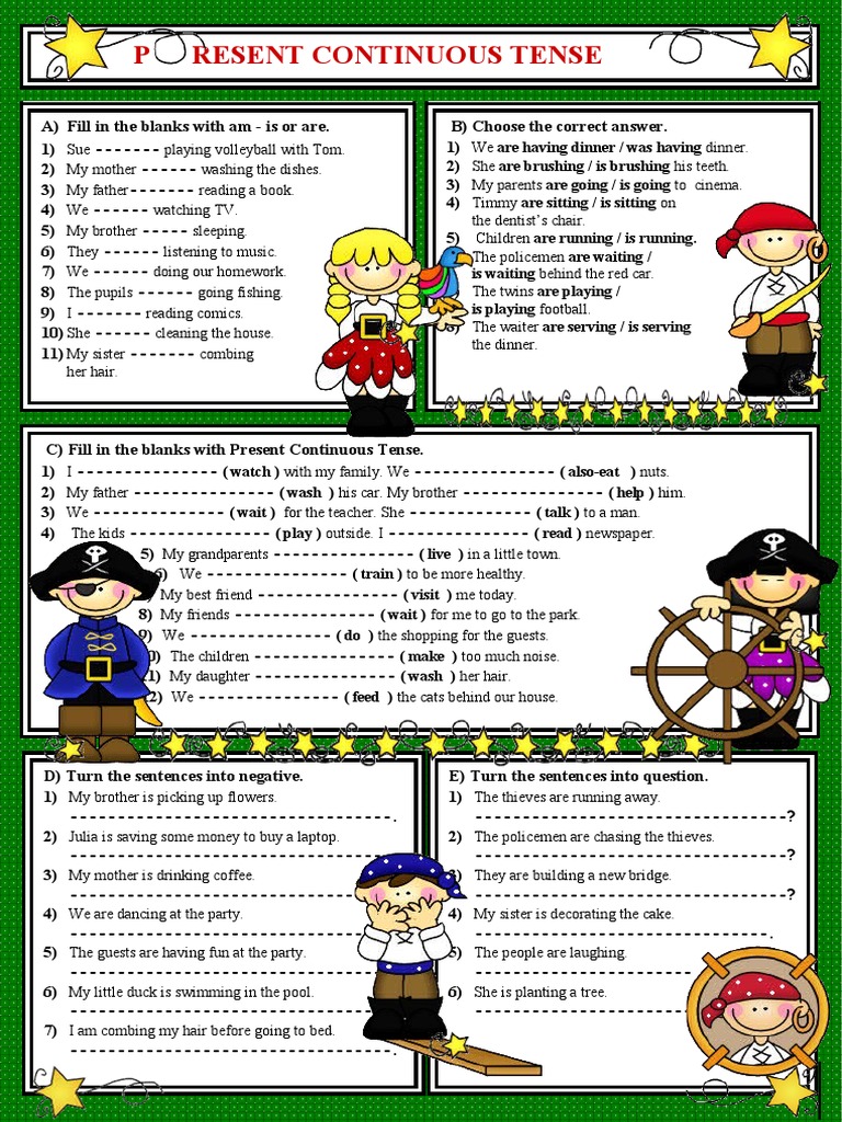 Present Continuous Tense Activities | PDF