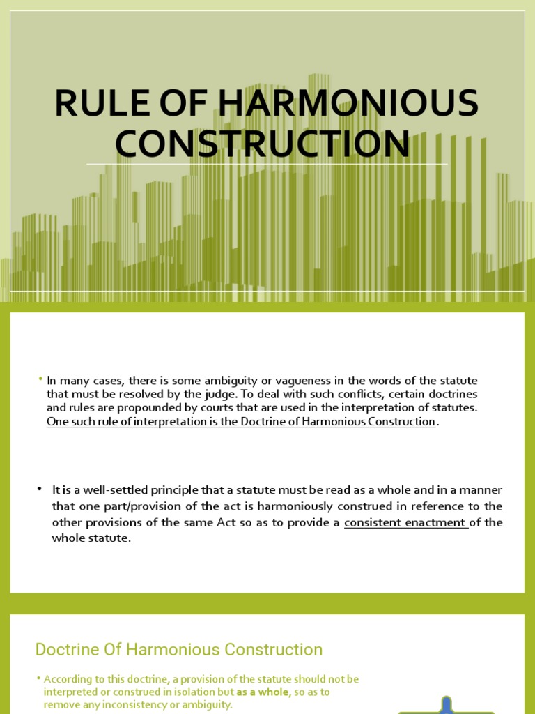 Rule of Harmonious Construction PDF Statutory Interpretation